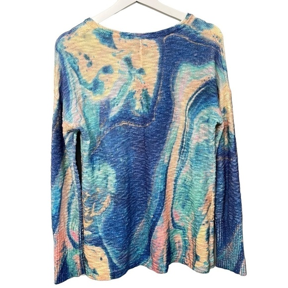𝅺SOFT Surroundings‎ Womens Tallie Textured V-neck Sweater Multi Marbled Size XS - Picture 4 of 7